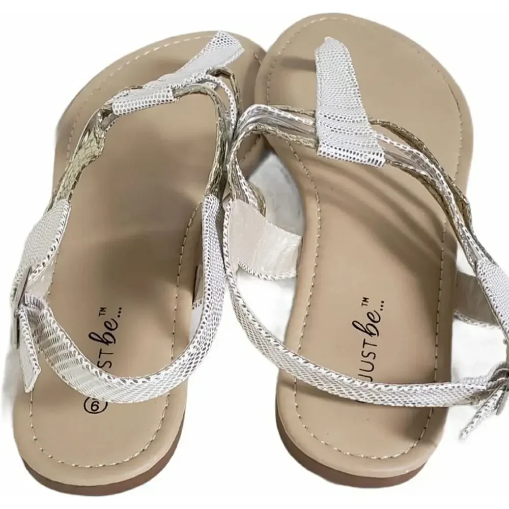 Just Be Adjustable Strap Gold Flip Flop Style Sandals w. Ankle Straps